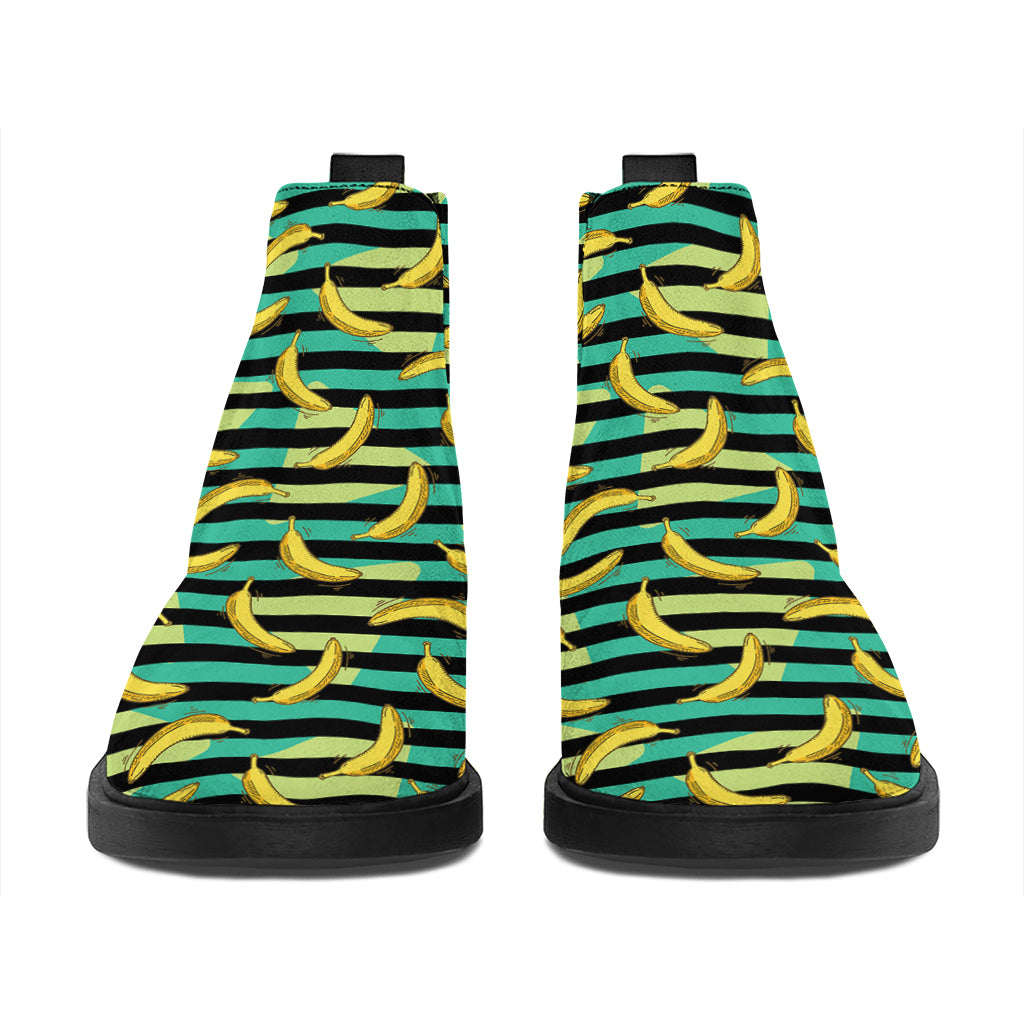 Teal Striped Banana Pattern Print Flat Ankle Boots