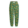 Teal Striped Banana Pattern Print Fleece Lined Knit Pants
