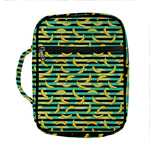 Teal Striped Banana Pattern Print Front Pocket Bible Bag