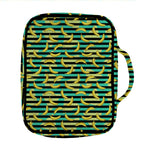 Teal Striped Banana Pattern Print Front Pocket Bible Bag