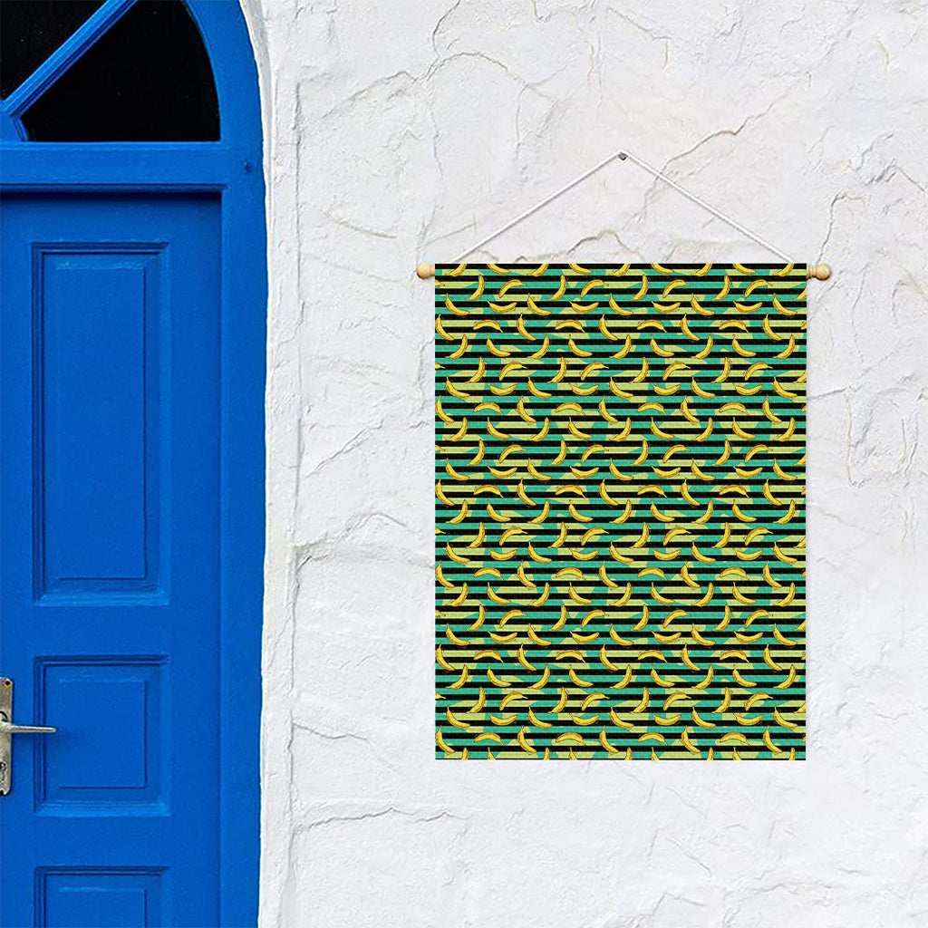 Teal Striped Banana Pattern Print Garden Flag