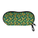 Teal Striped Banana Pattern Print Glasses Case