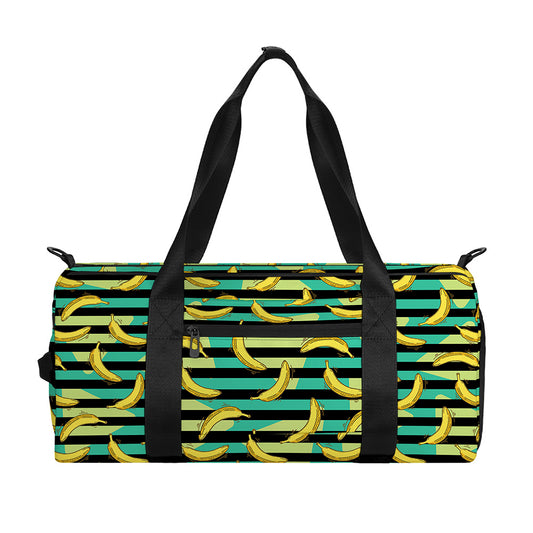Teal Striped Banana Pattern Print Gym Bag