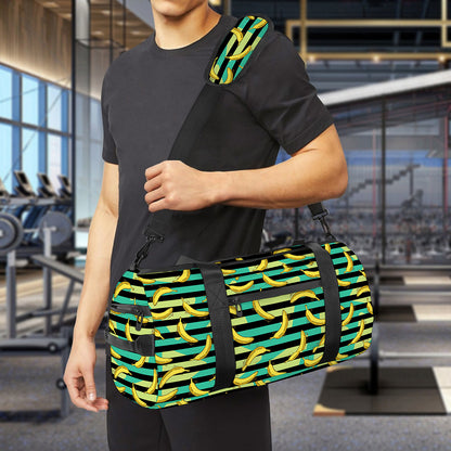 Teal Striped Banana Pattern Print Gym Bag