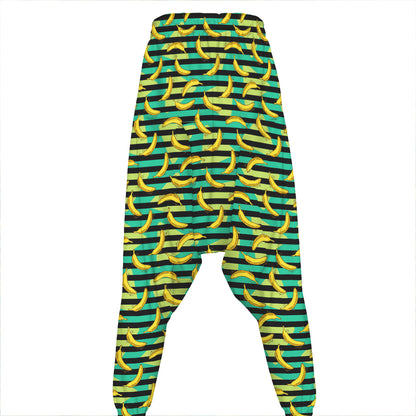 Teal Striped Banana Pattern Print Hammer Pants