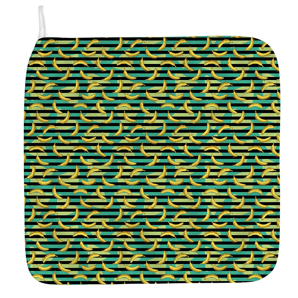 Teal Striped Banana Pattern Print Hand Towel