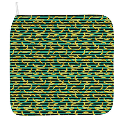 Teal Striped Banana Pattern Print Hand Towel
