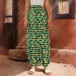 Teal Striped Banana Pattern Print Harem Pants