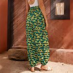 Teal Striped Banana Pattern Print Harem Pants