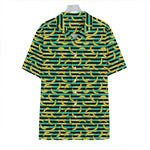 Teal Striped Banana Pattern Print Hawaiian Shirt