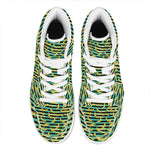 Teal Striped Banana Pattern Print High Top Leather Sneakers