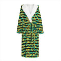 Teal Striped Banana Pattern Print Hooded Bathrobe