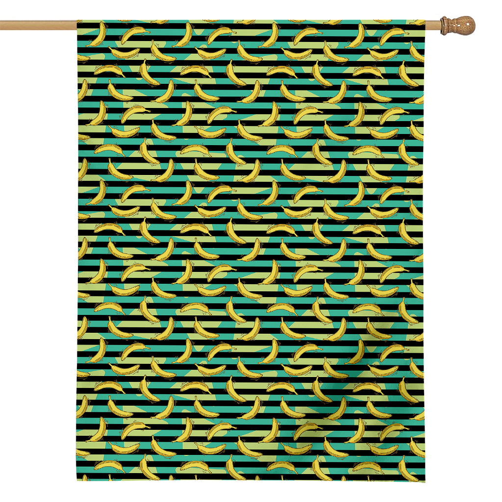 Teal Striped Banana Pattern Print House Flag