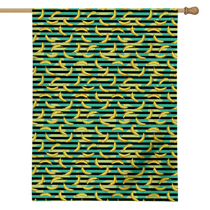 Teal Striped Banana Pattern Print House Flag