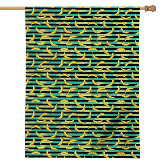 Teal Striped Banana Pattern Print House Flag