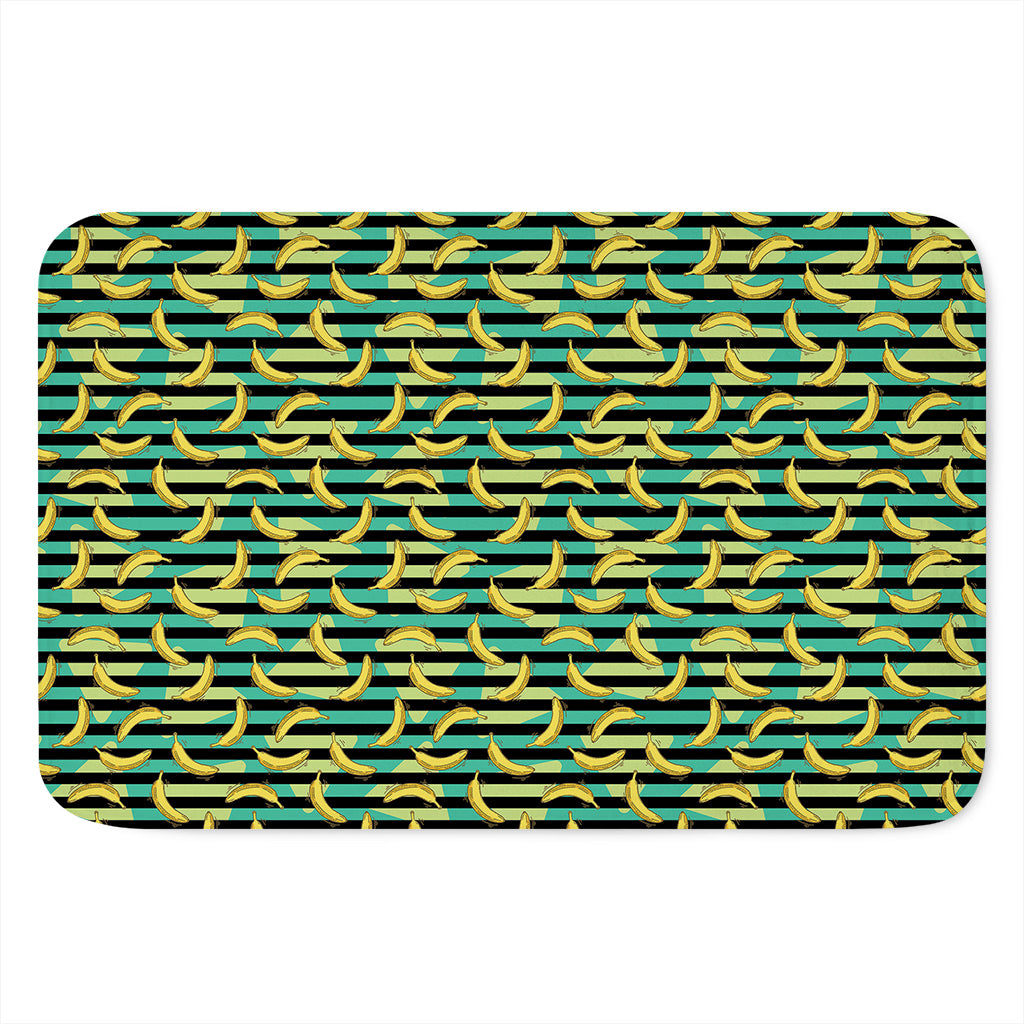 Teal Striped Banana Pattern Print Indoor Door Mat