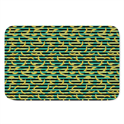 Teal Striped Banana Pattern Print Indoor Door Mat
