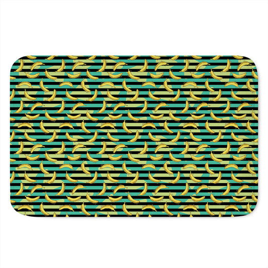 Teal Striped Banana Pattern Print Indoor Door Mat