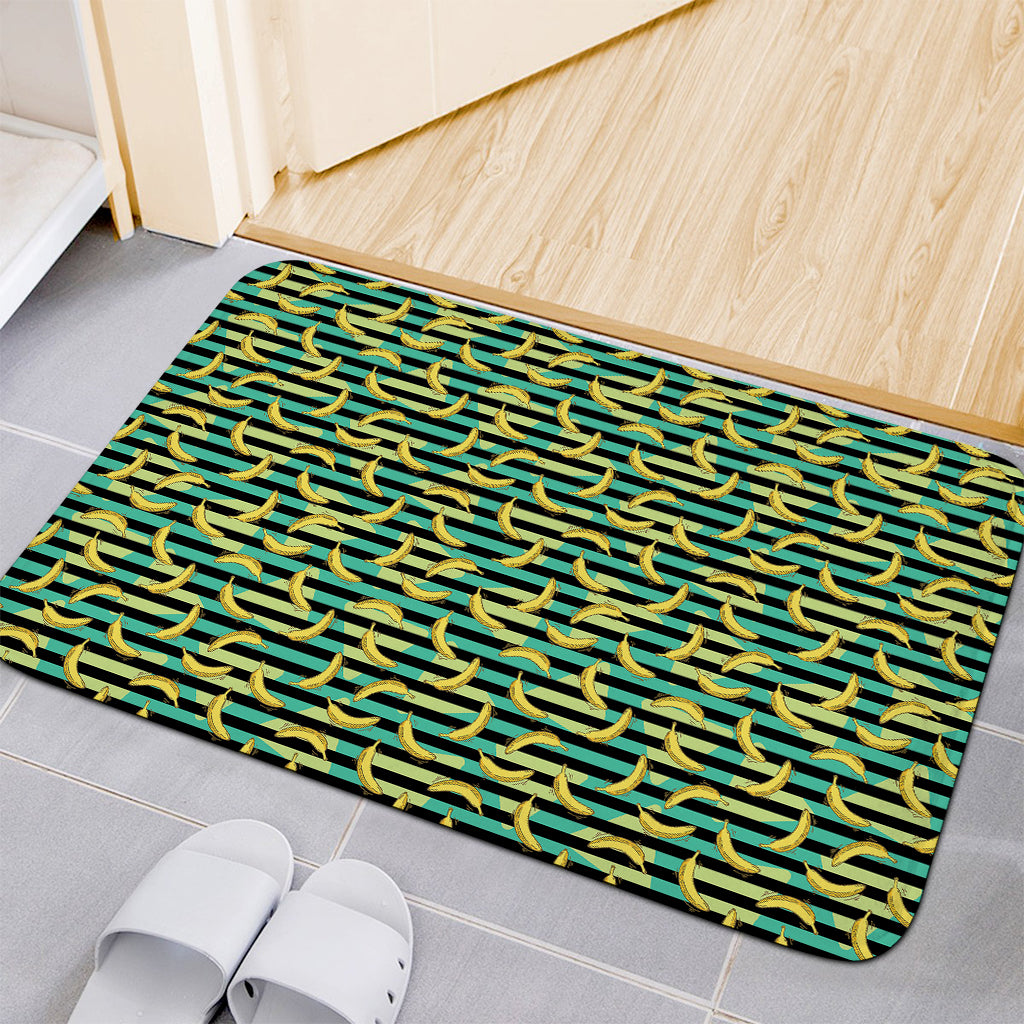 Teal Striped Banana Pattern Print Indoor Door Mat