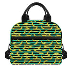 Teal Striped Banana Pattern Print Insulated Lunch Bag