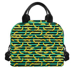 Teal Striped Banana Pattern Print Insulated Lunch Bag