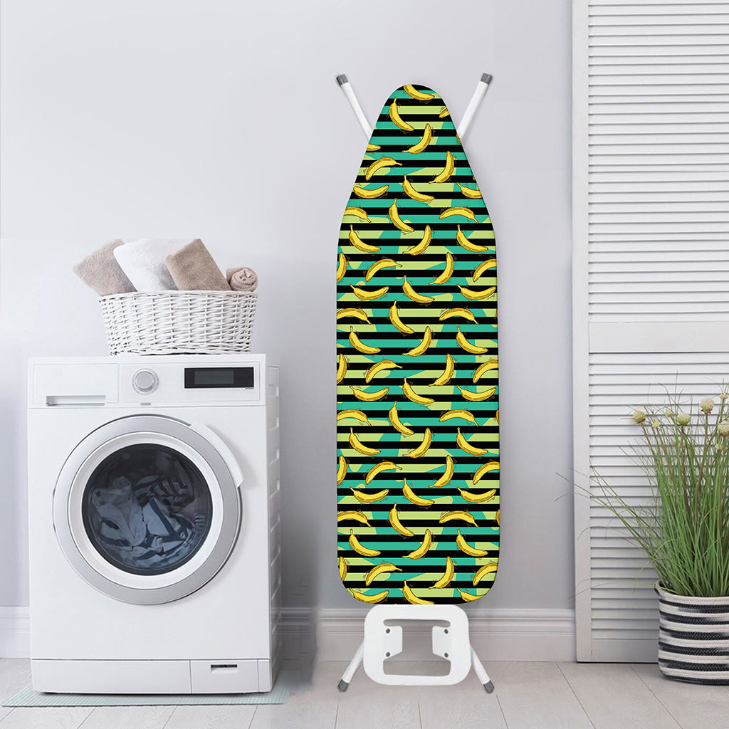 Teal Striped Banana Pattern Print Ironing Board Cover