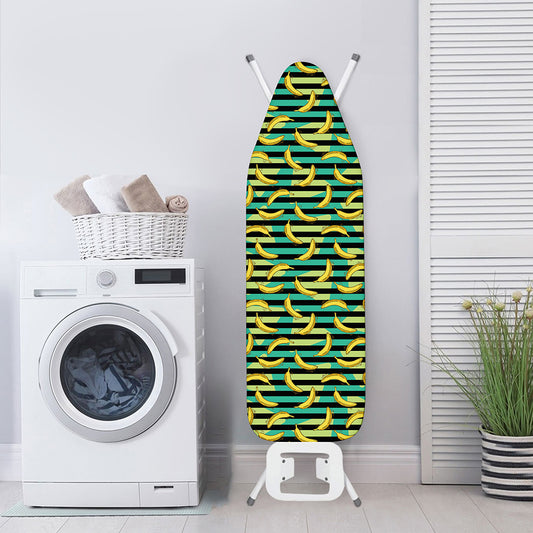Teal Striped Banana Pattern Print Ironing Board Cover