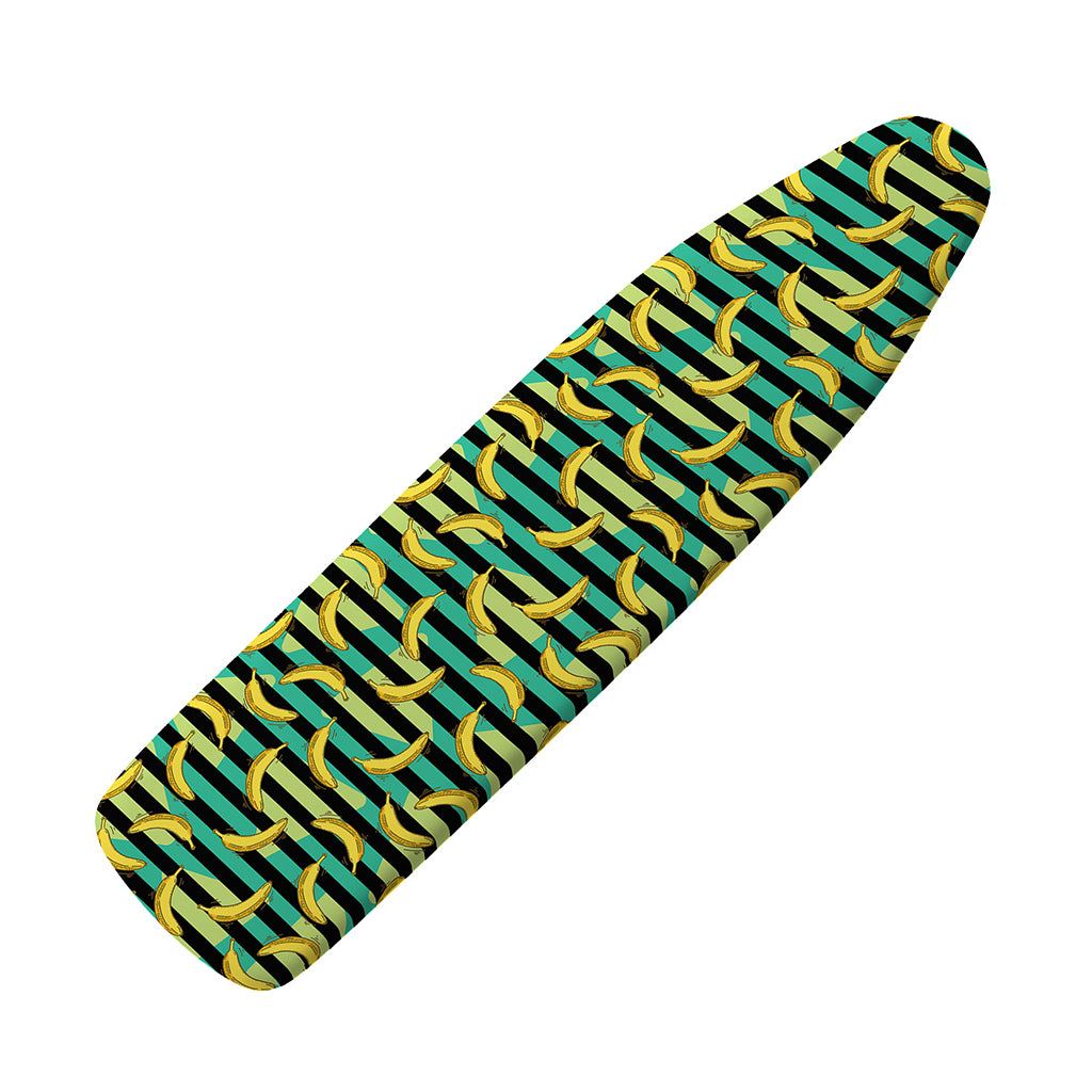 Teal Striped Banana Pattern Print Ironing Board Cover
