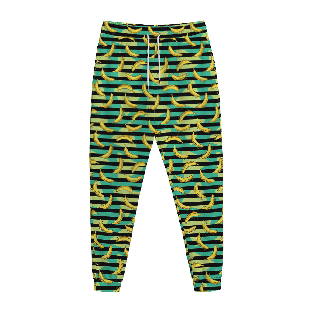 Teal Striped Banana Pattern Print Jogger Pants