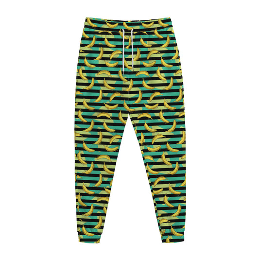 Teal Striped Banana Pattern Print Jogger Pants