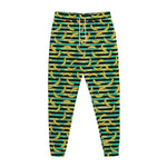 Teal Striped Banana Pattern Print Jogger Pants