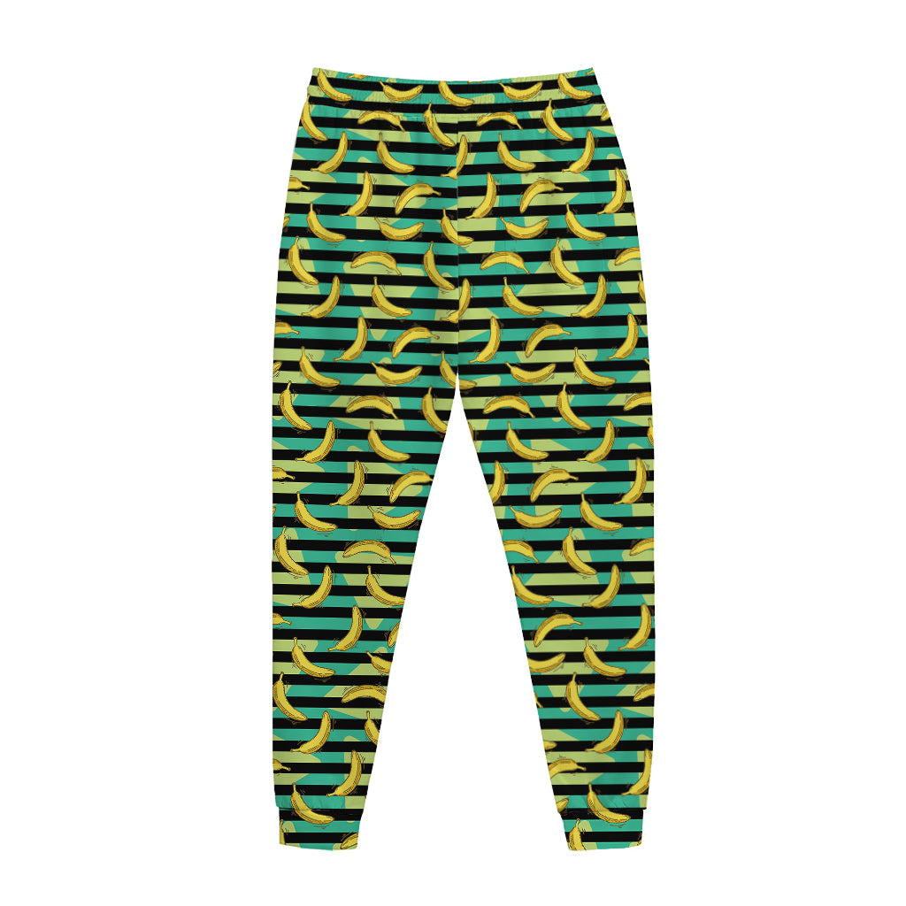 Teal Striped Banana Pattern Print Jogger Pants