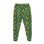 Teal Striped Banana Pattern Print Jogger Pants