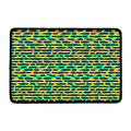 Teal Striped Banana Pattern Print Kitchen Mat