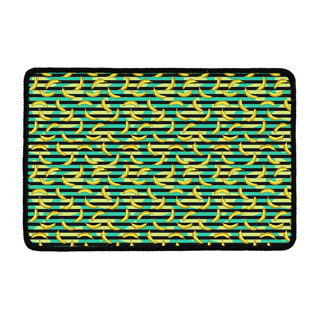 Teal Striped Banana Pattern Print Kitchen Mat