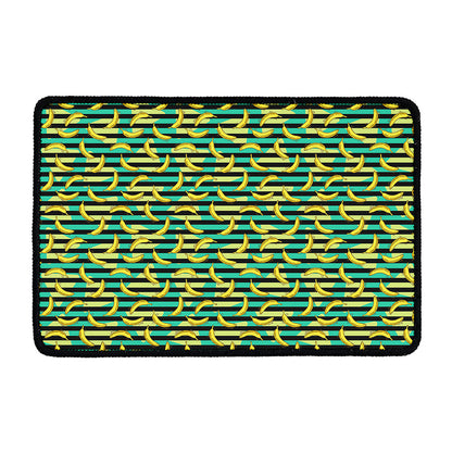 Teal Striped Banana Pattern Print Kitchen Mat