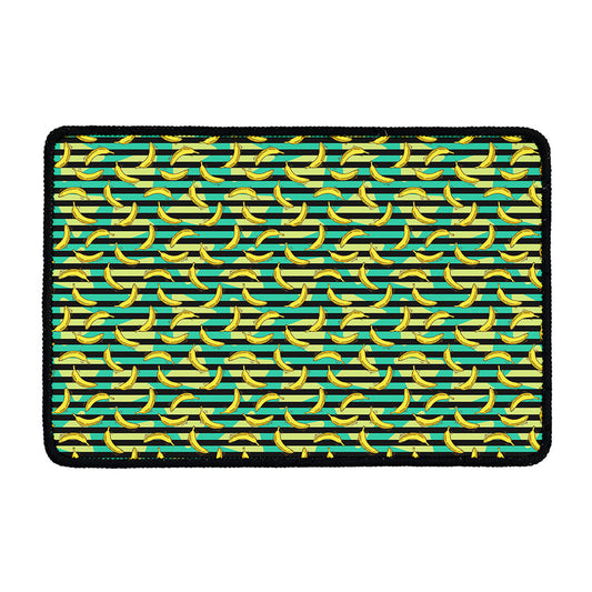 Teal Striped Banana Pattern Print Kitchen Mat