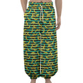 Teal Striped Banana Pattern Print Lantern Pants