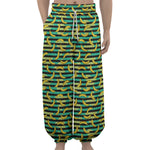 Teal Striped Banana Pattern Print Lantern Pants