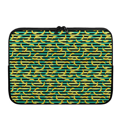 Teal Striped Banana Pattern Print Laptop Sleeve