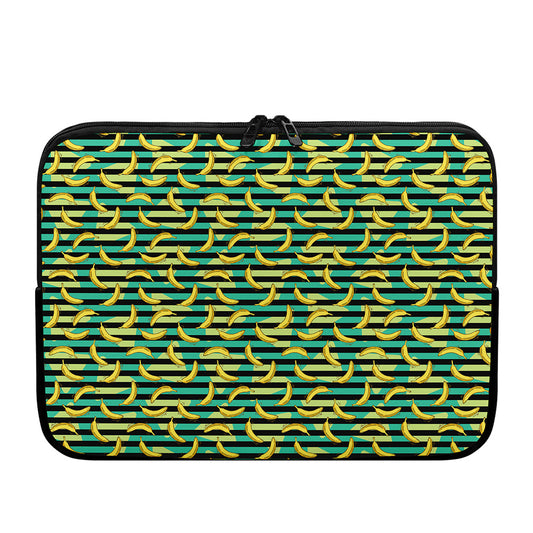 Teal Striped Banana Pattern Print Laptop Sleeve