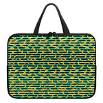 Teal Striped Banana Pattern Print Laptop Sleeve With Handle