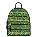 Teal Striped Banana Pattern Print Leather Backpack