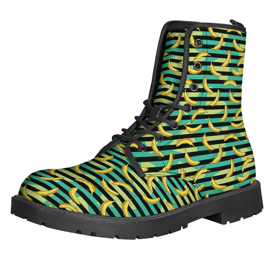 Teal Striped Banana Pattern Print Backpack