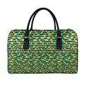 Teal Striped Banana Pattern Print Leather Duffel Bag