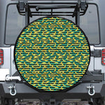 Teal Striped Banana Pattern Print Leather Spare Tire Cover