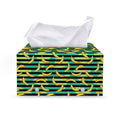 Teal Striped Banana Pattern Print Leather Tissue Box Cover