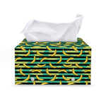 Teal Striped Banana Pattern Print Leather Tissue Box Cover