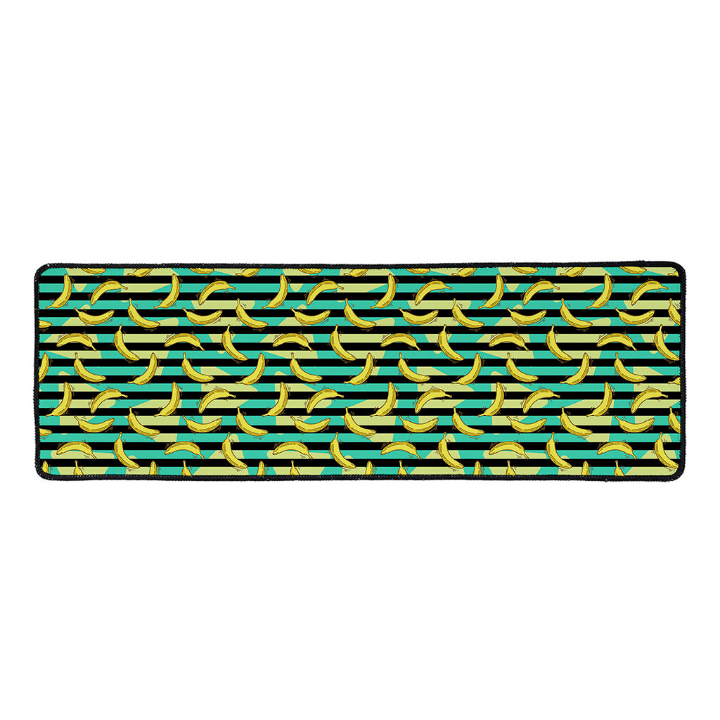 Teal Striped Banana Pattern Print Long Kitchen Mat
