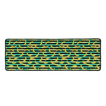 Teal Striped Banana Pattern Print Long Kitchen Mat